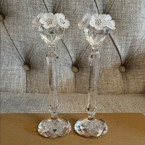 Swarovski Crystal Frosted Flower Candlestick Set 2